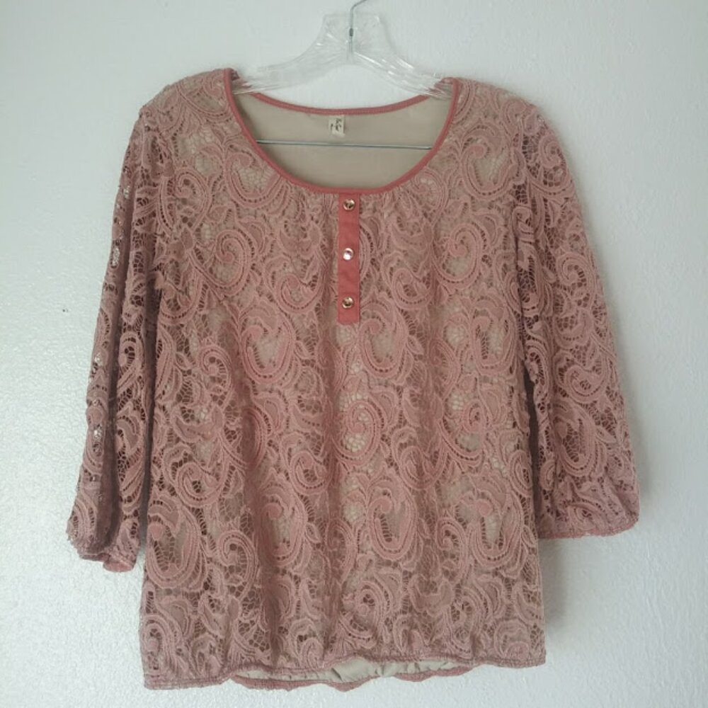 PerSeption Concept women's size S pink lace blouse